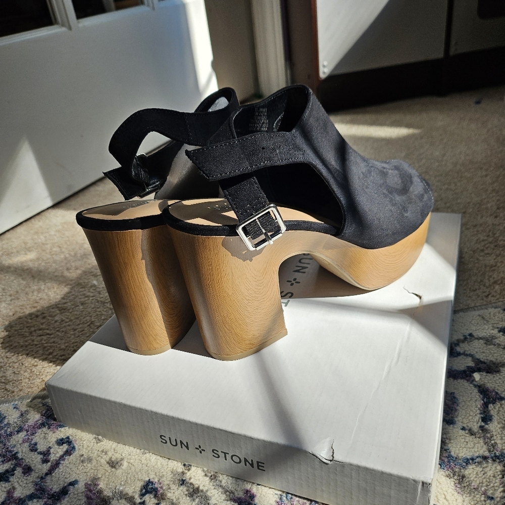 Sun + Stone Black and Tan Women's Platform Heels